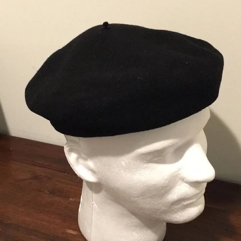 Black import vintage lined retro French Wool Beret Parisian Hat cap size S/M
